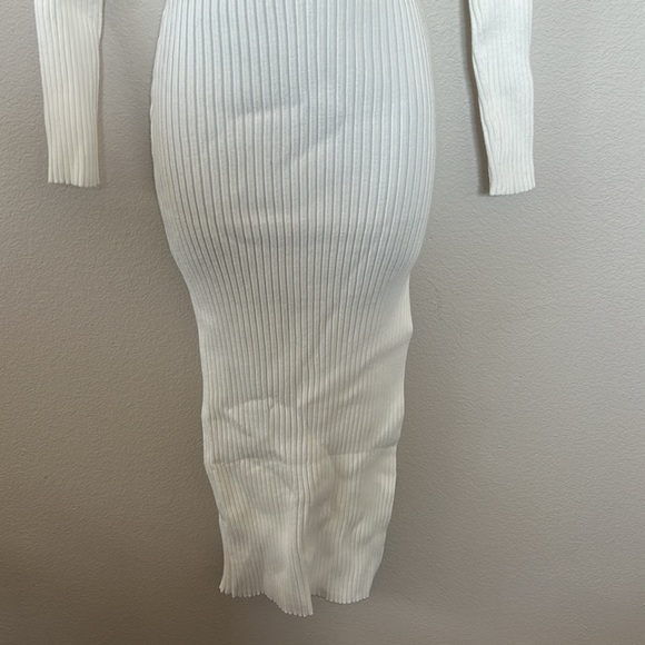 Princess Polly Nicky White Long Sleeve Ribbed Knit Side Slit Midi Sweater Dress - Picture 5 of 10